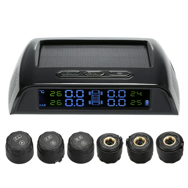 8 Bar Car TPMS Tyre Pressure System Solar Power LCD Display w//6 External Sensors